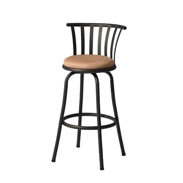 28.7 in. Brown and Black Low Back Metal Bar Stool Microfiber Seat (Set of 2)