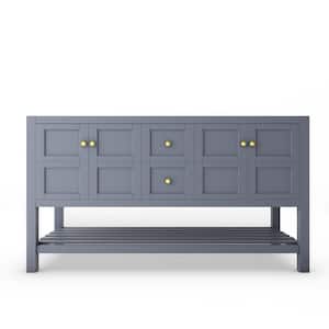 Alicia 59 in. W x 21.75 in. D x 32.75 in. H Bath Vanity Cabinet without Top in Matte Gray with Gold Knobs