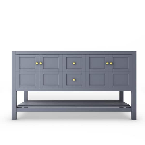 castellousa Alicia 59 in. W x 21.75 in. D x 32.75 in. H Bath Vanity Cabinet without Top in Matte Gray with Gold Knobs
