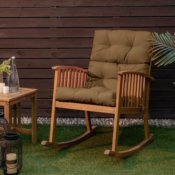 20 in. x 22 in. Brown Tufted Outdoor High Back Dining Chair Cushion with Non-Slip String Ties