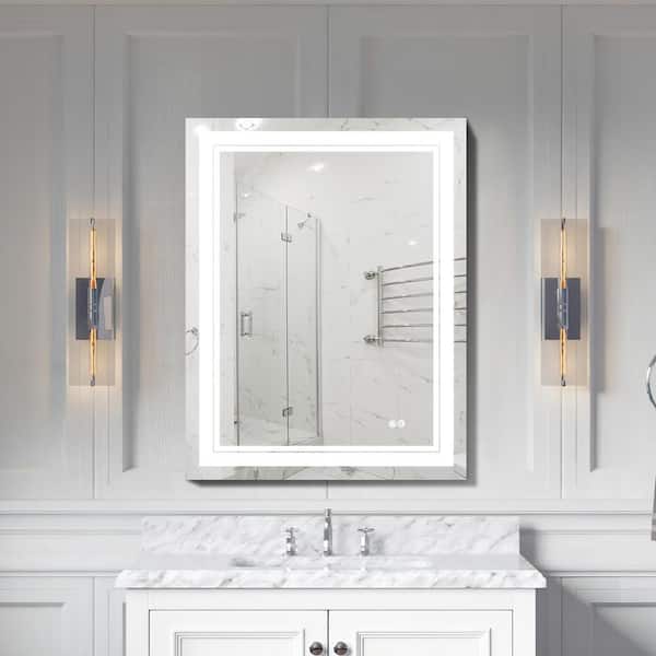 WELLFOR 36 in. W x 28 in. H Rectangular Frameless LED Light Anti-Fog Wall Bathroom Vanity Mirror in Aluminum with Front Light