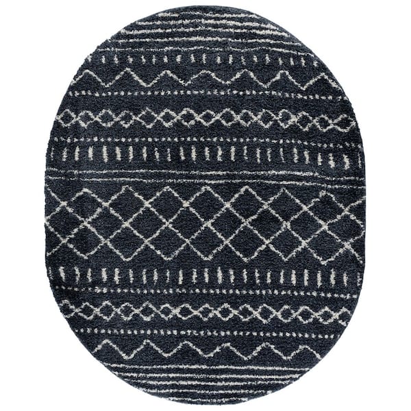 Arizona Shag 6 ft. x 8 ft. Slate Blue/Ivory Tribal Oval Rug