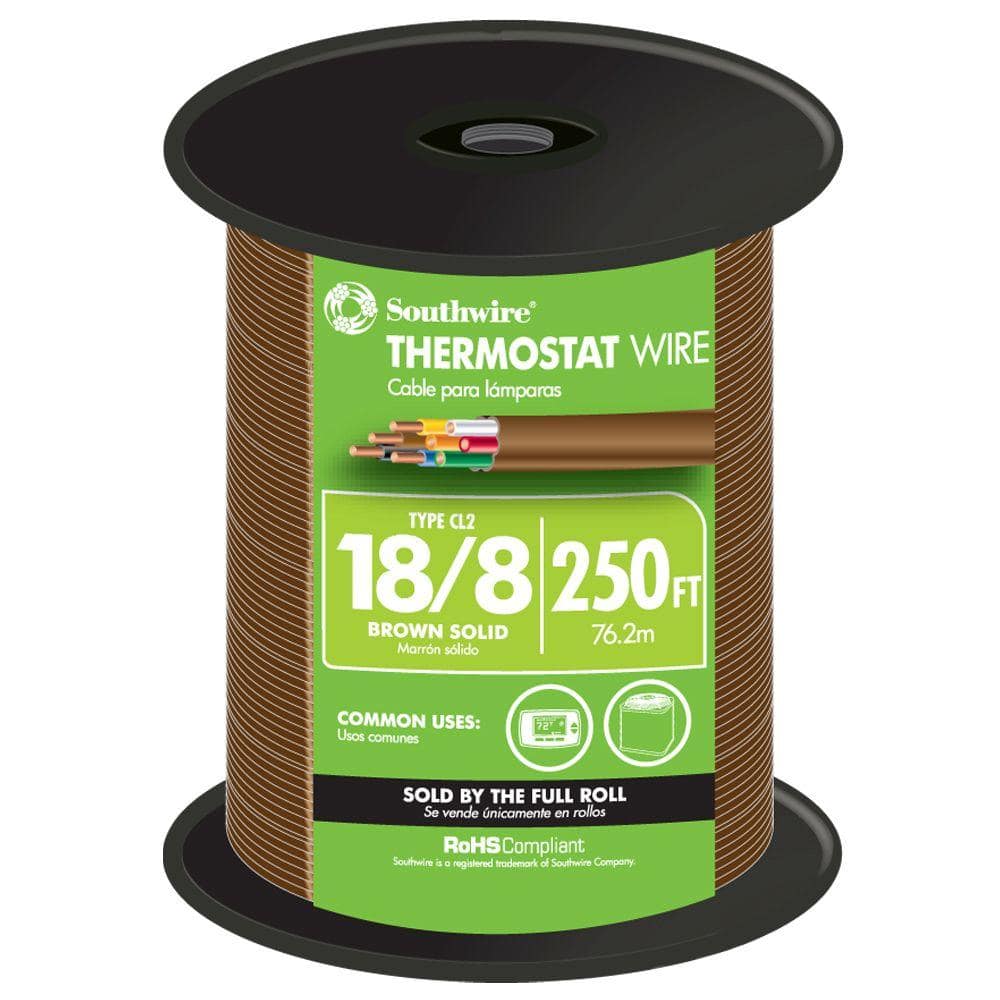 Southwire 250 ft. 18/8 Brown Solid CU CL2 Thermostat Wire 65676944 - The  Home Depot