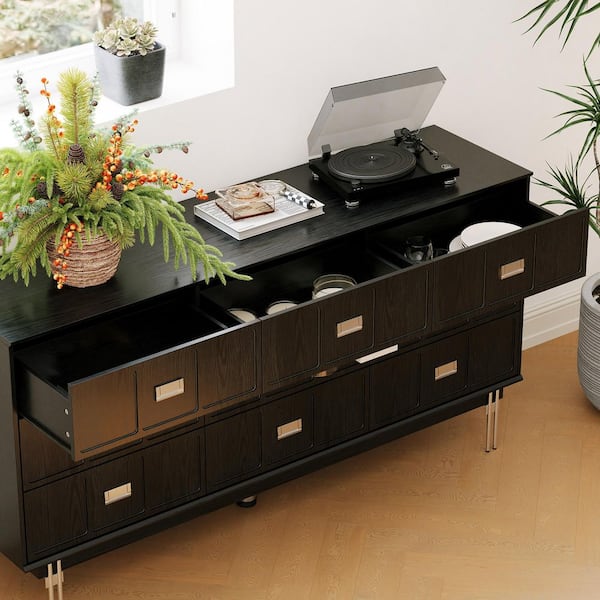 black dresser with silver handles Tall Bedroom Dresser with 5 Drawers – CorLiving Furniture main image 1