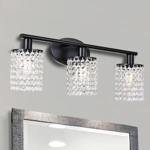 20.87 in.3-Light Modern Black Crystal Wall Sconce