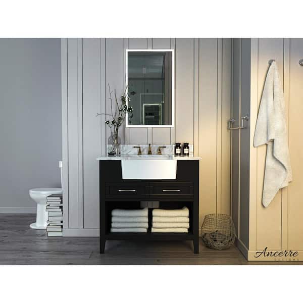 Ancerre Designs Hayley 36 in. W x 20.1 in. D x 34.6 H Bath Vanity in Black Onyx with Carrara White Marble Vanity Top with White Basin