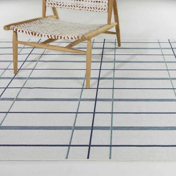 Sherwin Blue 5 ft. x 7 ft.  Plaid Indoor/Outdoor Area Rug