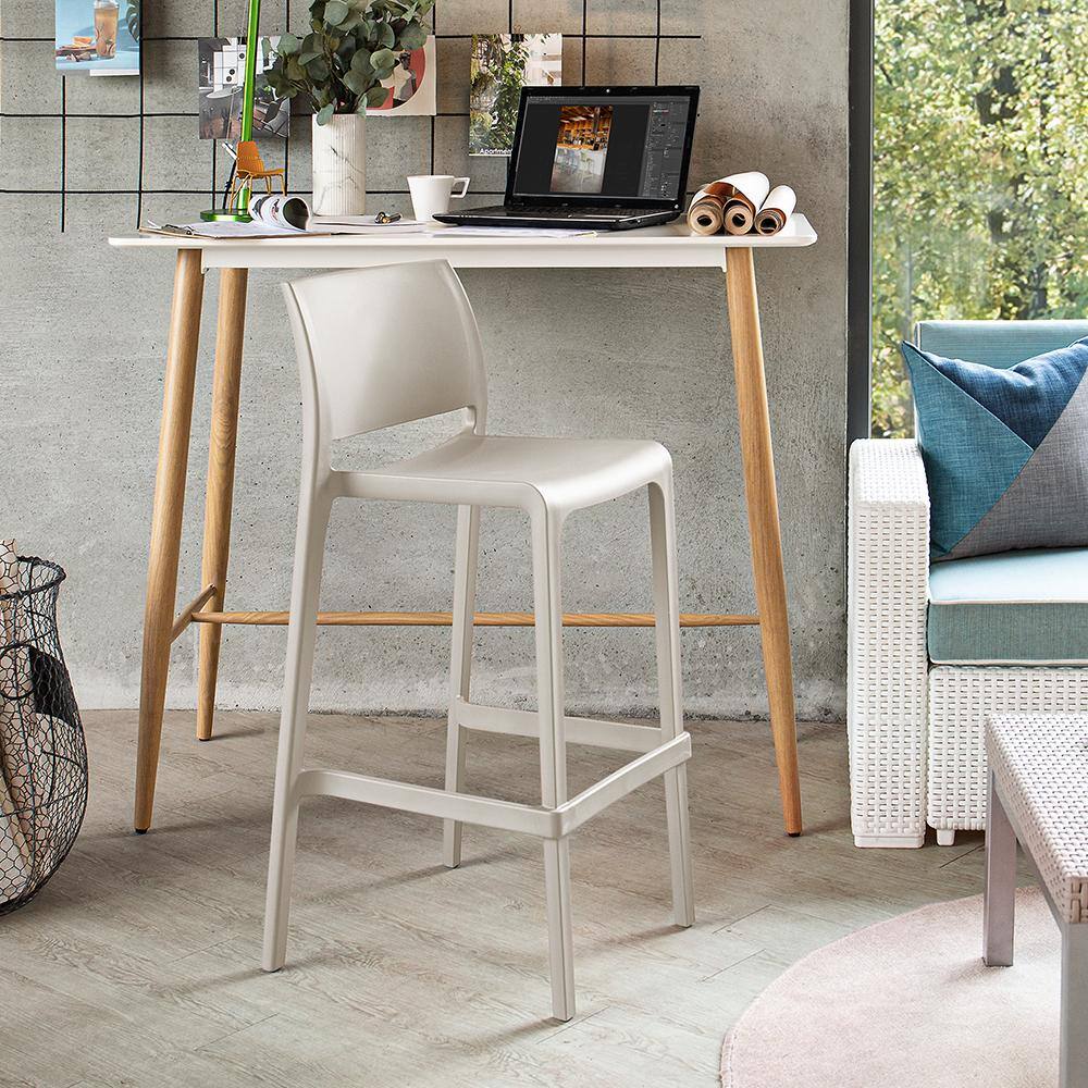 Sensilla Taupe Resin Stackable All-Weather Bar Stools, Set of 2