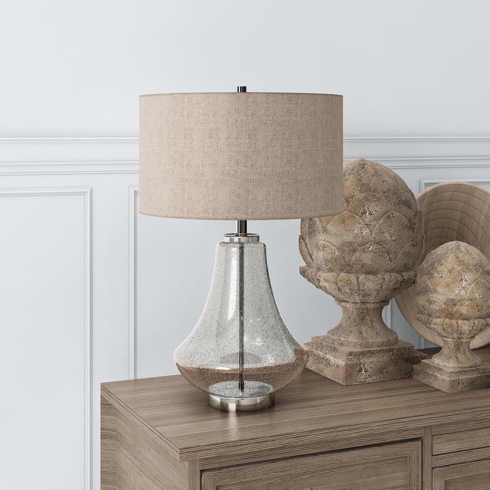 Lagos Brushed Metal 23" Seeded Glass Table Lamp with Linen Shade