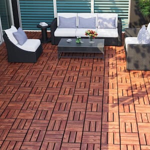 1 ft. x 1 ft. Acacia Wood Interlocking Deck Tiles in Brown, Indoor Outdoor Checker Pattern Floor Tiles (20 per Case)