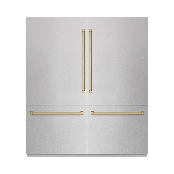 ZLINE Kitchen and Bath Autograph 72 in. Built-In Refrigerator in Satin Steel with Graphite Gray Interior and Champagne Bronze Accents