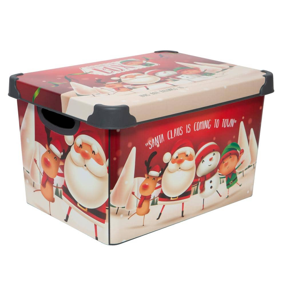 Simplify Happy Christmas Design Polypropylene Storage Tote Bin in