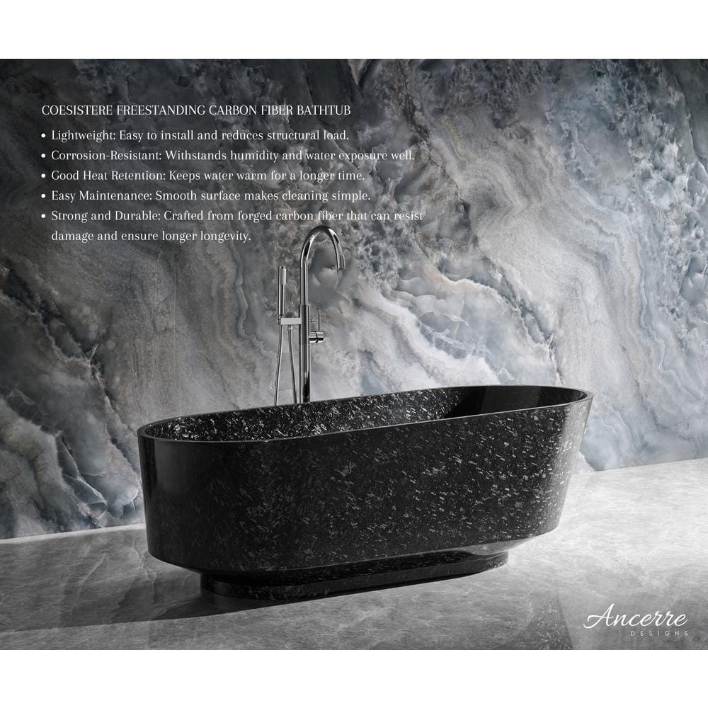Coesistere 71'' Black Forged Carbon Fiber Freestanding Bathtub