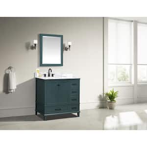 Merryfield 37 in. W x 22 in. D x 35 in. H Bathroom Vanity in Antigua Green with Carrara White Marble Top