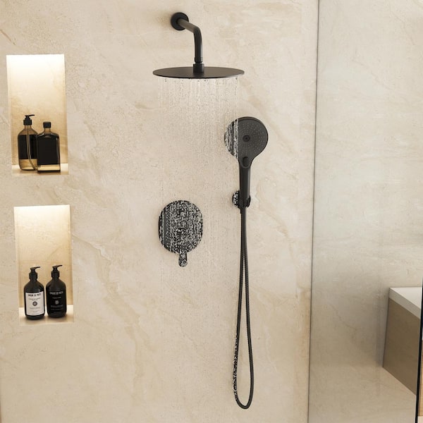 2-Spray Patterns 10 in. Wall Mount Handheld Shower Head 1.8 GPM in Matte Black