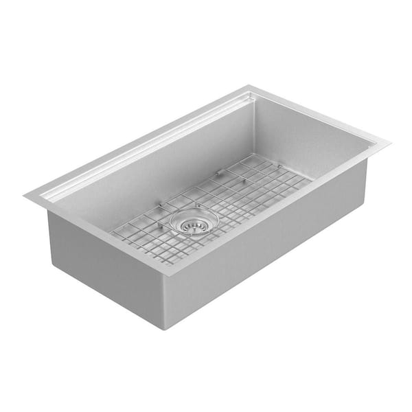 Santa Cruz 30 in. Drop-in/Undermount Single Bowl 16 Gauge Brushed Stainless Steel Kitchen Sink with Bottom Grids