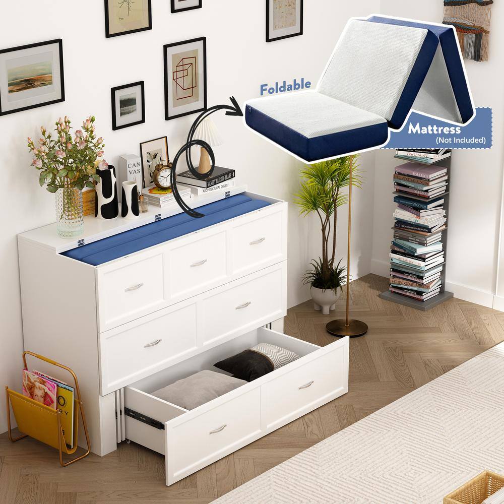 White Wooden 55.1 in. W Chest of Drawers, Can Convertible to Full Size Bed with USB Charging Station and Wheels - thumbnail 7