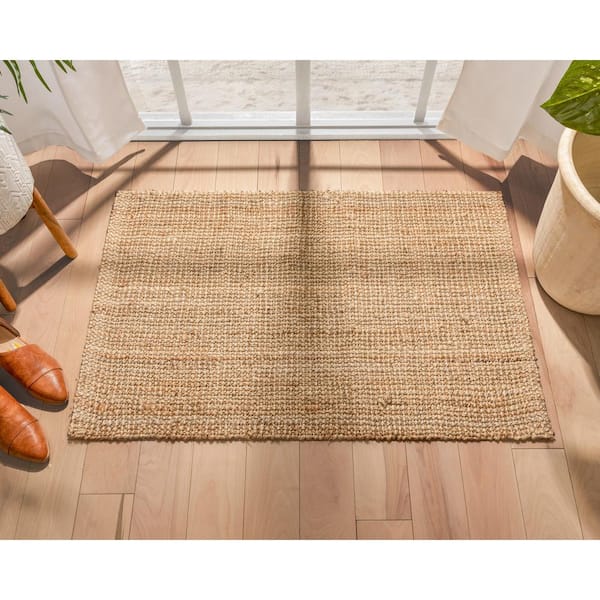 Well Woven Lani Boucle Hand-Woven Jute Farmhouse Solid Pattern Natural 2  ft. x 3 ft. Doormat Accent Rug LAN-18-3 - The Home Depot