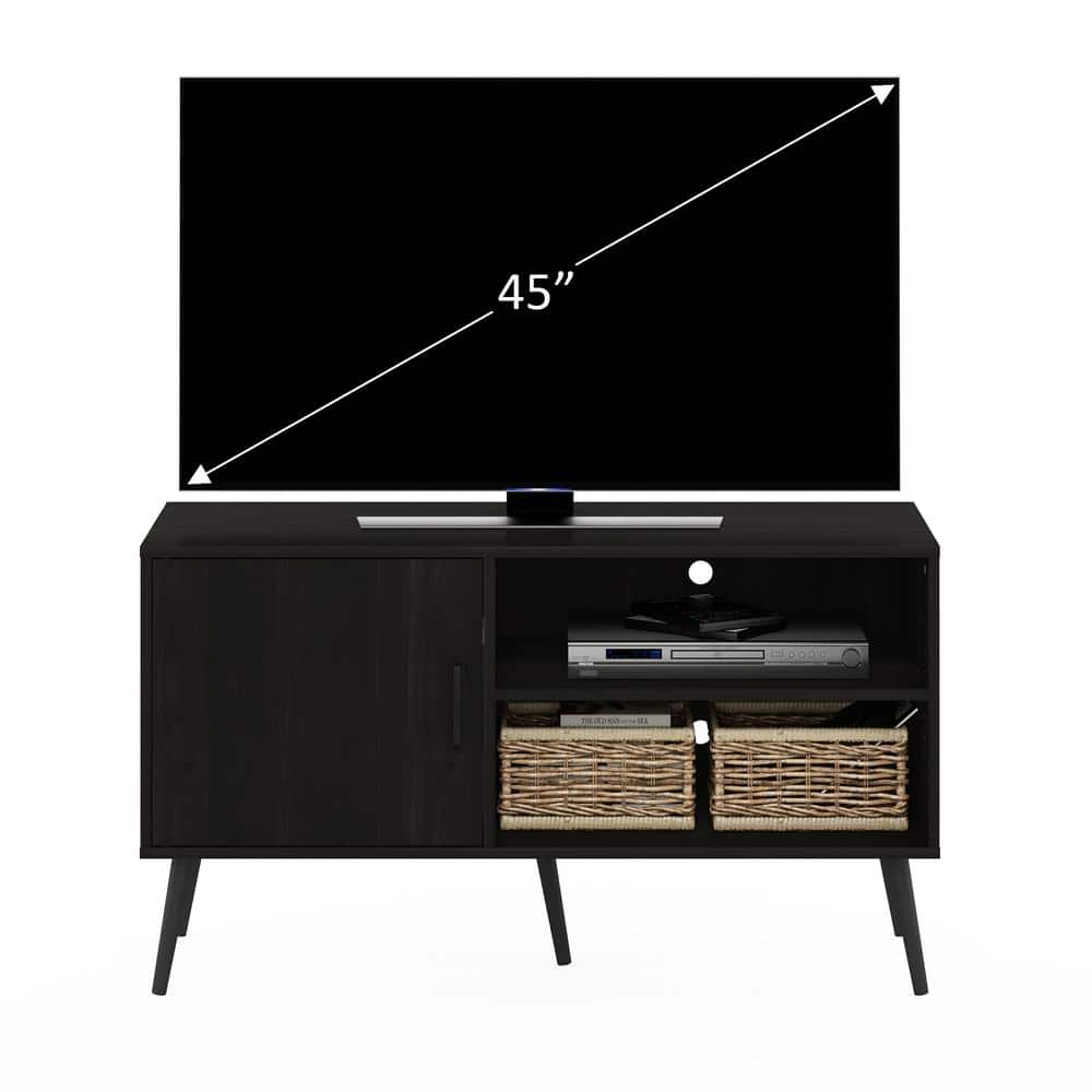 Espresso Mid-Century TV Stand with Cabinet and Shelves