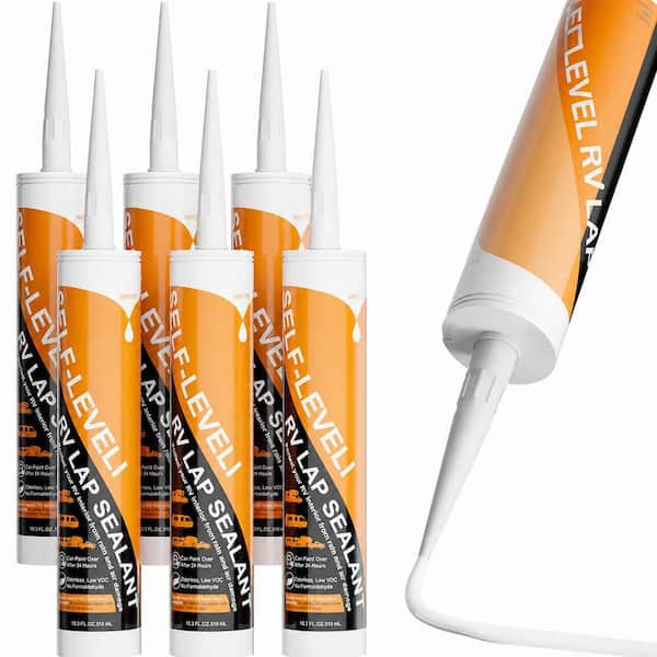 Self Leveling RV Roof Sealant White Flexible Repair Caulking for Motorhome Trailer Camper Roof Waterproof 6 Pack