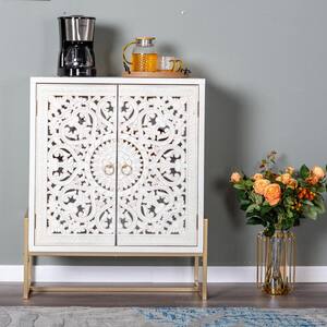 37.4 in. White Hollow Carved Accent Storage Cabinet with 2-Door