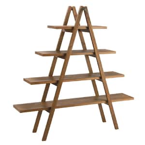 55 in. Natural Brown Wood 4-shelf Etagere Bookcase with Open Back