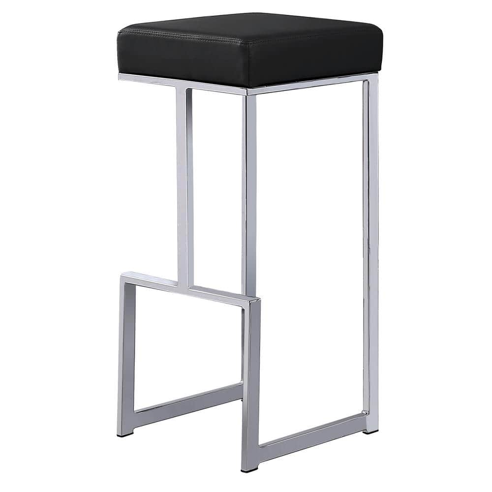 Dorrington 31" Black Faux Leather Backless Bar Stool with Silver Base