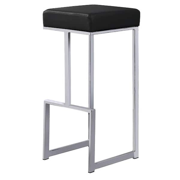 Best Master Furniture Jupiter Lane 31 in. H Black / Faux Leather Backless Metal Bar Stools with Silver Base (Set of 2)