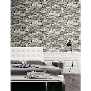 Stone Wall Grey And Taupe Brick Vinyl Peel & Stick Wallpaper Roll (Covers 30.75 Sq. Ft.)