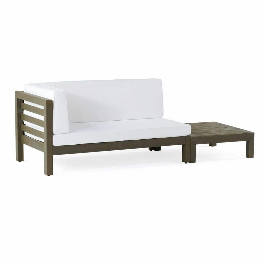 59 in. W Dark Brown Acacia Wood Right Arm Bench with White Cushions and Coffee Table price history on PriceWatchPro