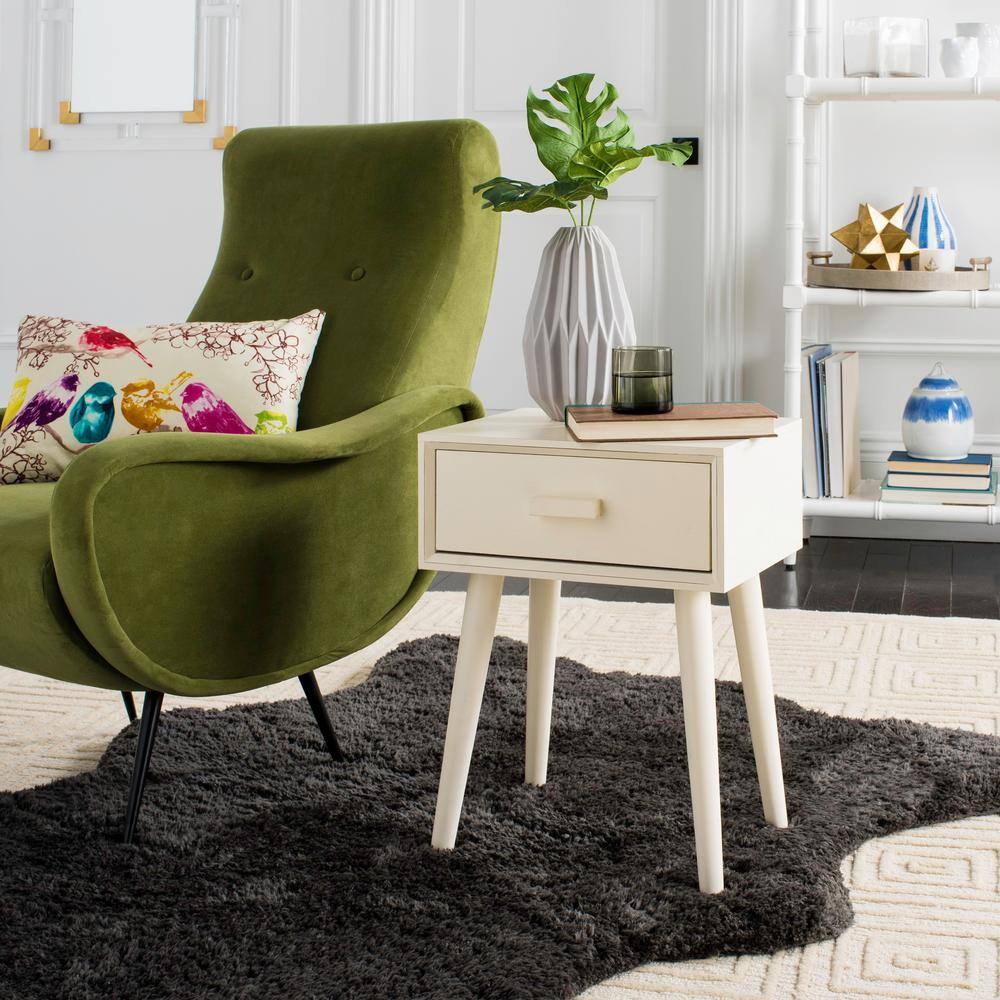 Lyle Transitional Rectangular Pine Wood Side Table with Storage - Distressed White