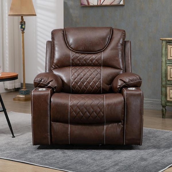 Enhanced Exclusive Oversized Faux Leather Power Lift Recliner Chair with Massage, Heating and 2 Cup Holder - Espresso