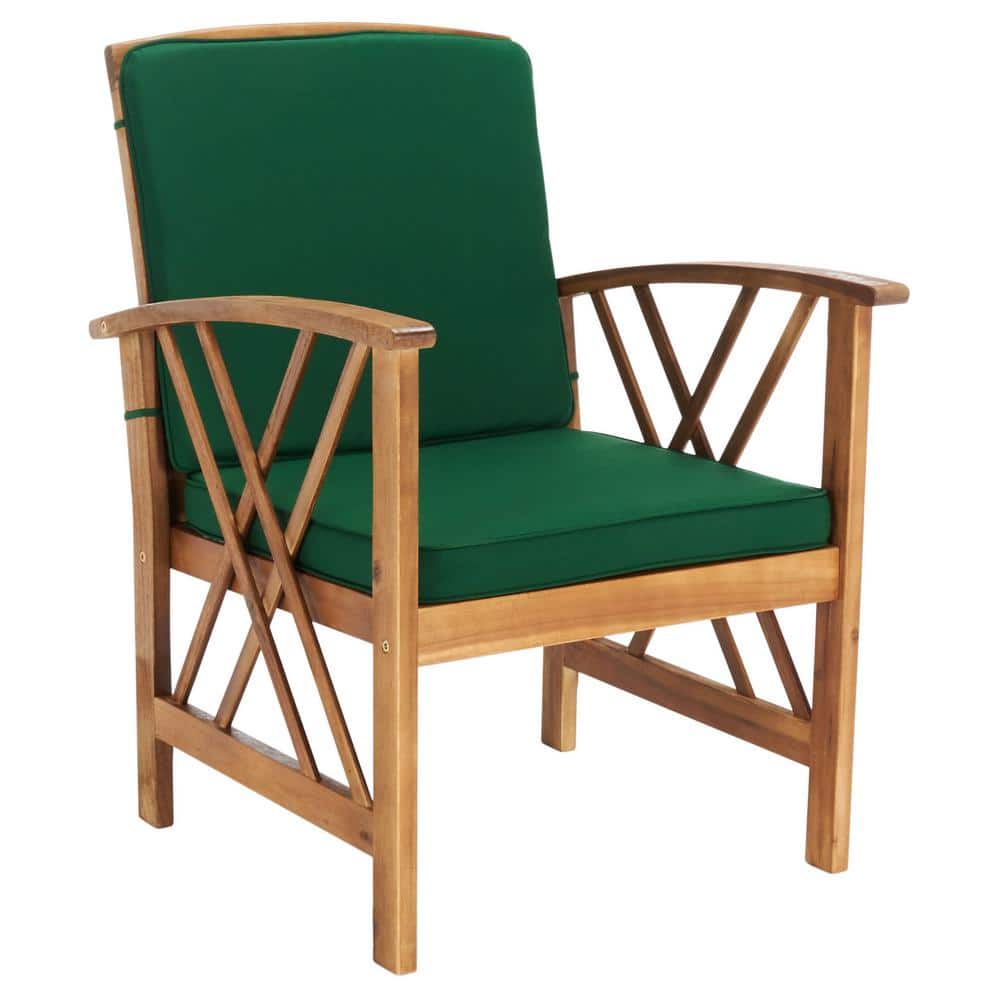 Fontana Natural Acacia Wood 4-Piece Patio Set with Green Cushions