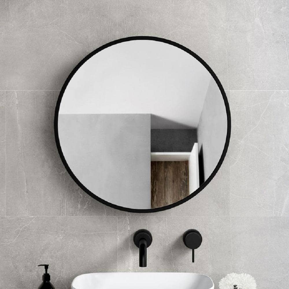 30 in. W x 30 in. H Round Iron Medicine Cabinet with Mirror Recessed/Surfac