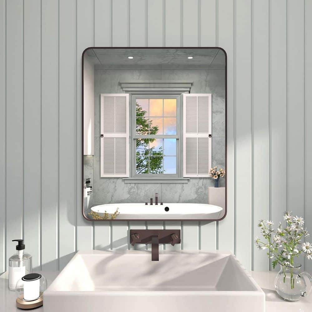 30 in. W x 36 in. H Rectangular Framed Wall Bathroom Vanity Mirror in Oil Rubbed Bronze price history on PriceWatchPro