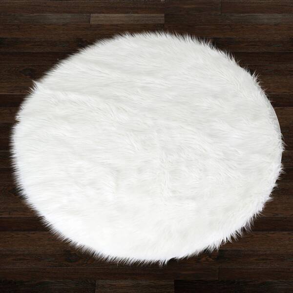 Glamour Home Alair White Round Faux Fur, Round Fur Rug
