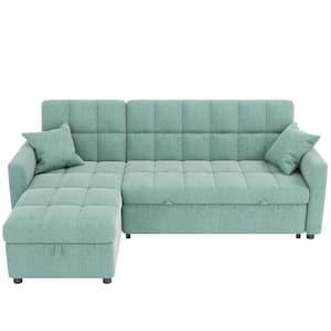 82 in. Green Cotton Queen Size 4-Seat Sofa Bed