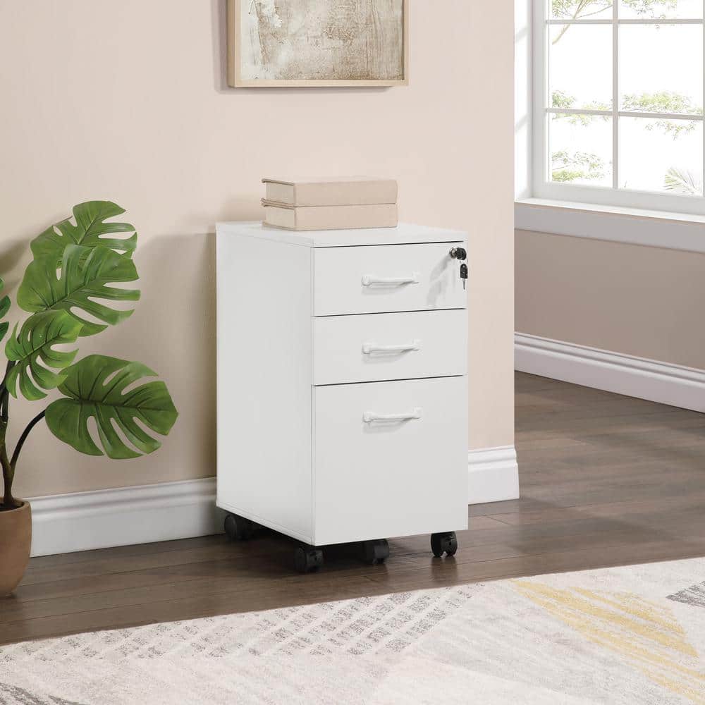 Prado 3-Drawer White Wood 14 in. Mobile Vertical File Cabinet price history on PriceWatchPro