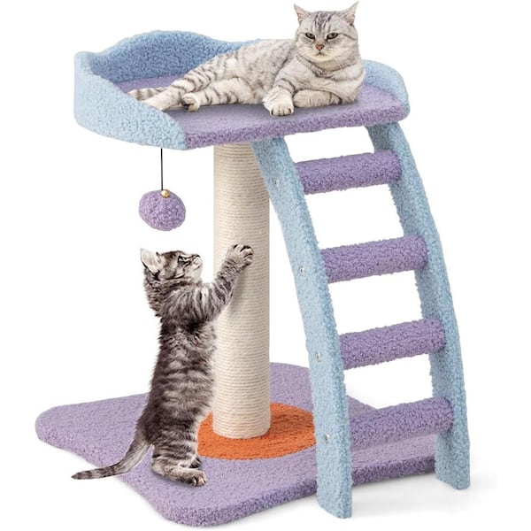 ATENGNES 19 in. Small Cute Mohair Plush Cat Tree with Ladder and