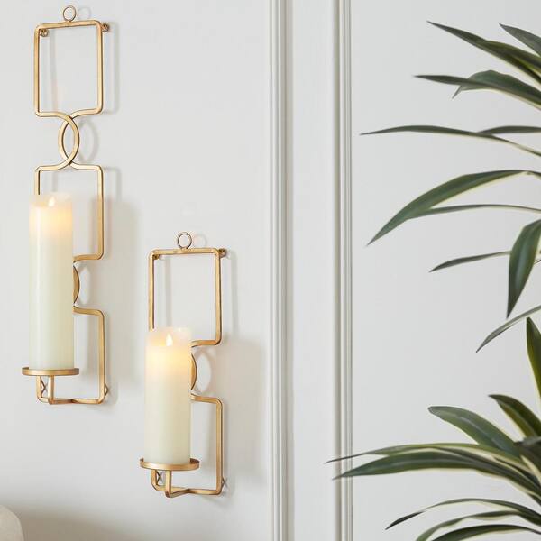 Home Decorators Collection Gold Metal Wall Sconce Candle Holder Set Of 2 13886 01hd The Depot - Metal Wall Tealight Candle Holder
