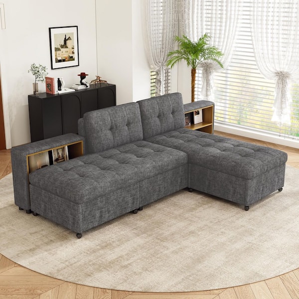 Nestfair 87.4 in. W Armless Chenille Modular Free-Combined Sofa in. Dark Gray
