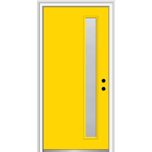 MMI Door 32 in. x 80 in. Viola Left-Hand Inswing 1-Lite Frosted Midcentury Painted Fiberglass Smooth Prehung Front Door