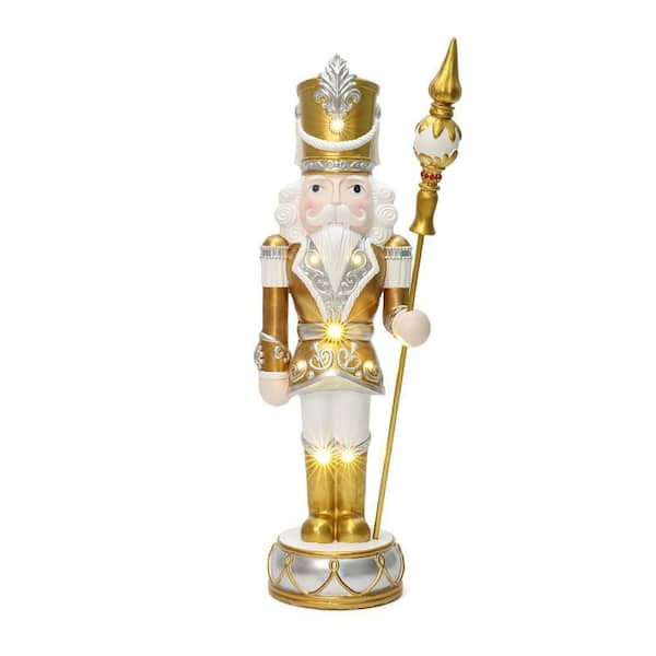 50 in. Lighted Silver and Gold Nutcracker Soldier with Scepter, Christmas Decoration