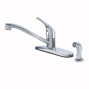 Single Handle Traditional Spout Kitchen Faucet with Ceramic Control and Optional Side Sprayer in Chrome