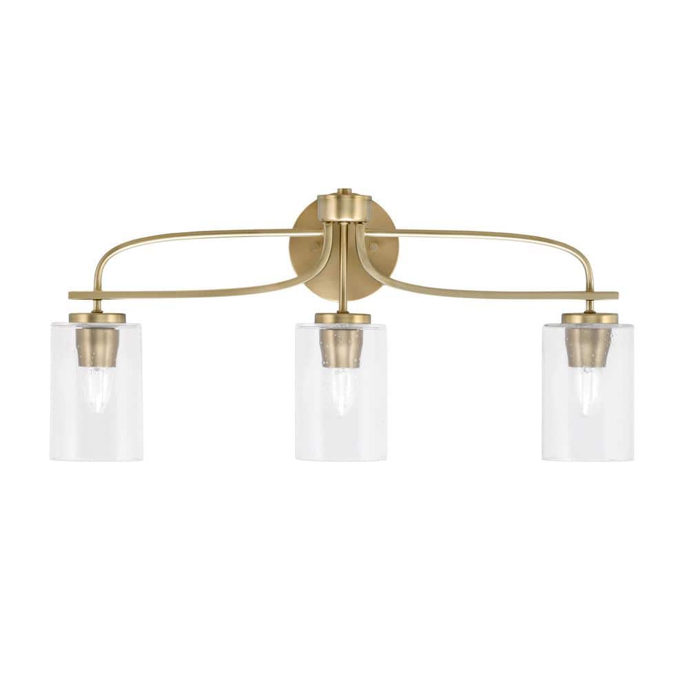 Olympia 25.5 in. 3-Light New Age Brass Vanity Light  Clear Bubble Glass Sha