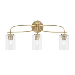 Olympia 25.5 in. 3-Light New Age Brass Vanity Light  Clear Bubble Glass Shade