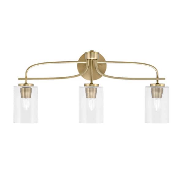 Unbranded Olympia 25.5 in. 3-Light New Age Brass Vanity Light  Clear Bubble Glass Shade
