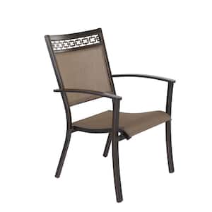 Rustproof Stackable Aluminum Sling Chairs Outdoor Dining Chair with Armrest for Garden, Backyard Set of 4