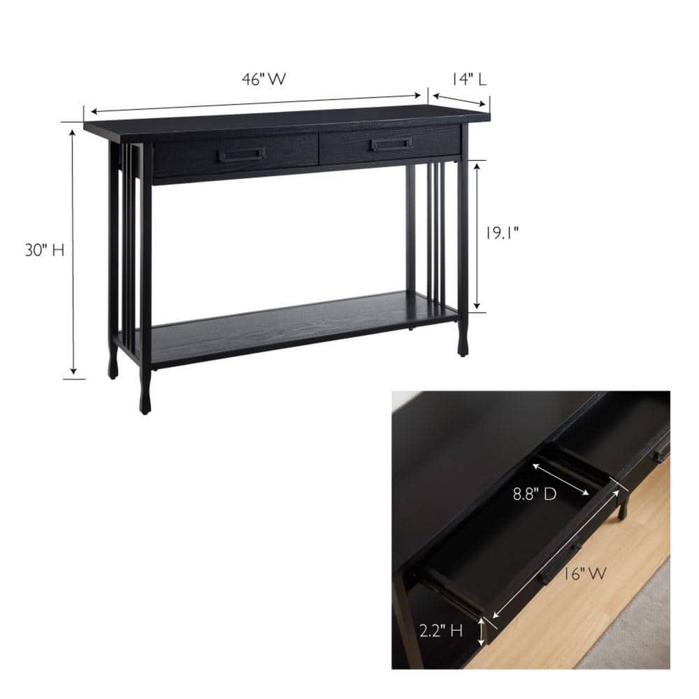 Black Wash Wood and Metal Console Table with Storage