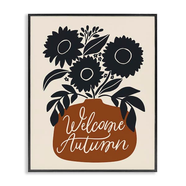 Stupell Industries Welcome Autumn Earthy Blooms by Doodles. Ink. Black Framed Nature Giclee Art Print 14 in. x 11 in.